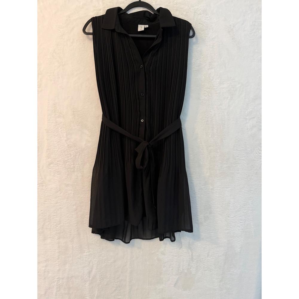 Joie Black Pleated Sleeveless Button Down Belted Mini Dress‎ Large L